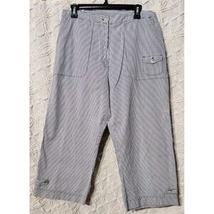 Choices Womens M Pants Striped Cotton Ankle Nautical Blue White Wide Leg Cropped